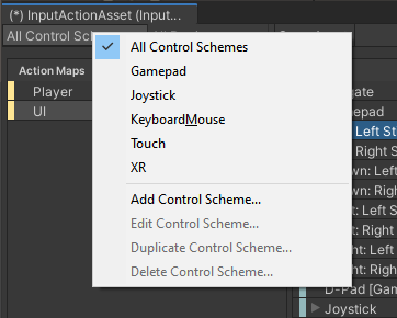 Control Schemes Menu